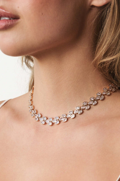 Shine On Bezel Crystal 18k Gold Plated Choker on model