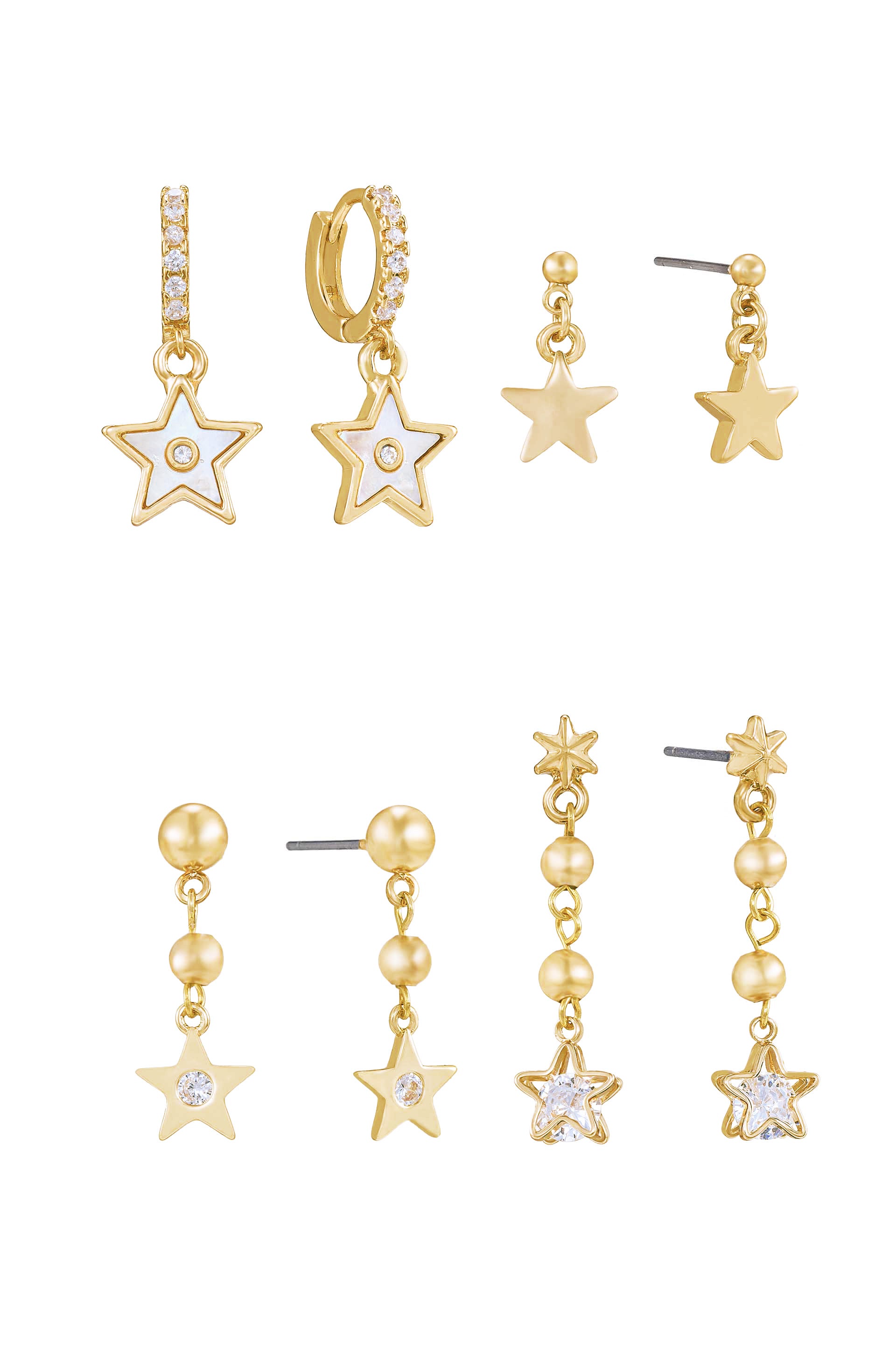 Constellation Star Dangle 18k Gold Plated Earring Set of 4