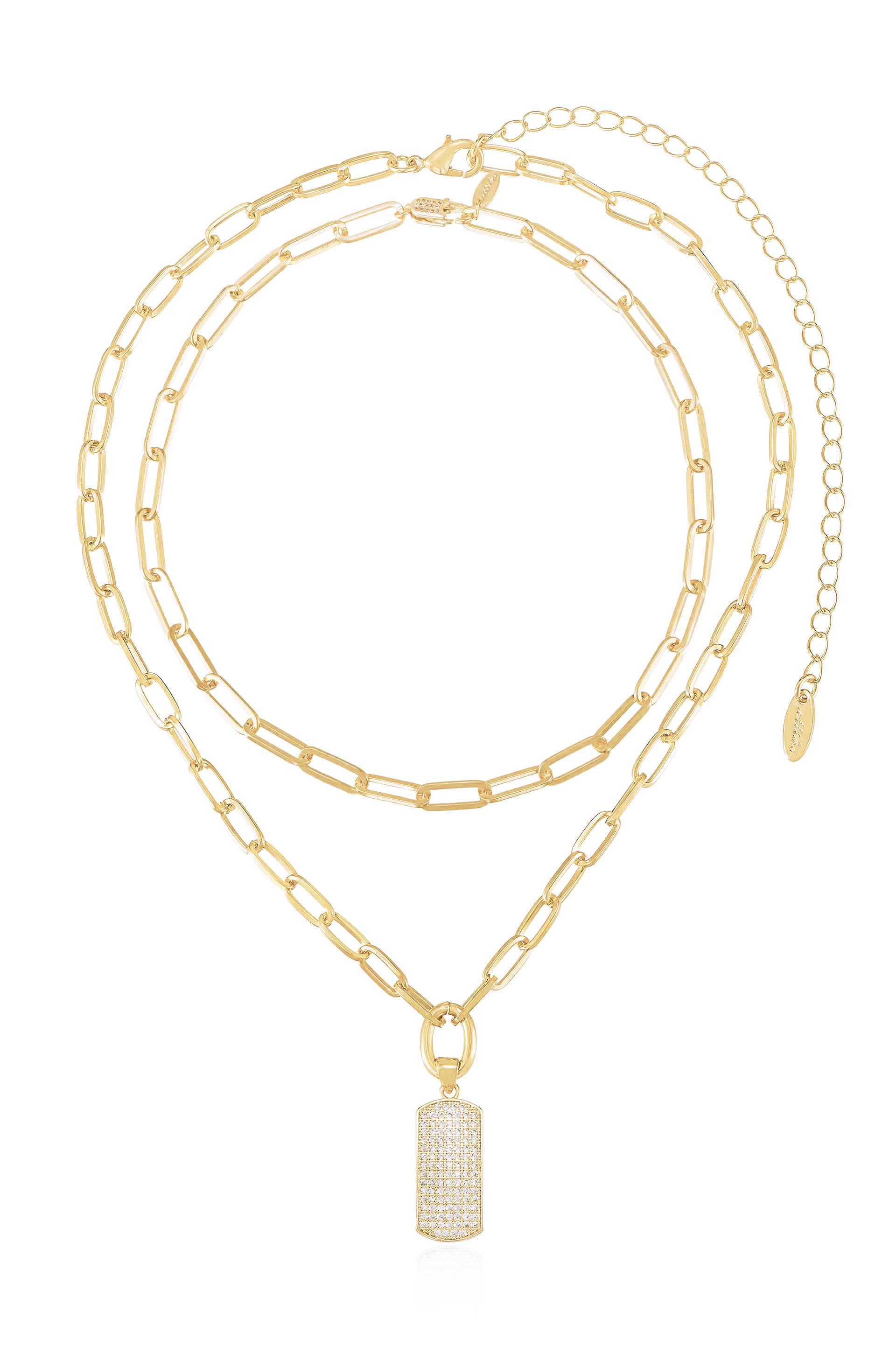 Linked Up Crystal Pendant 18k Gold Plated Layered Necklace Set full