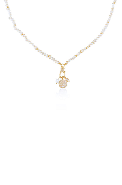 Pearly White 18k Gold Plated Charm Necklace