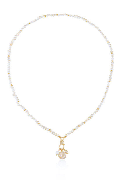 Pearly White 18k Gold Plated Charm Necklace full
