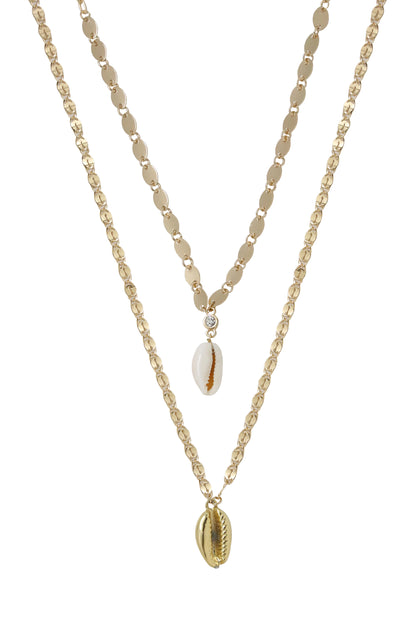 Double Cowrie Shell Layered 18k Gold Plated Necklace Set