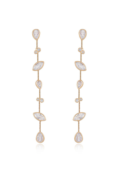 Falling Bezel Crystal 18k Gold Plated Dangle Earrings front