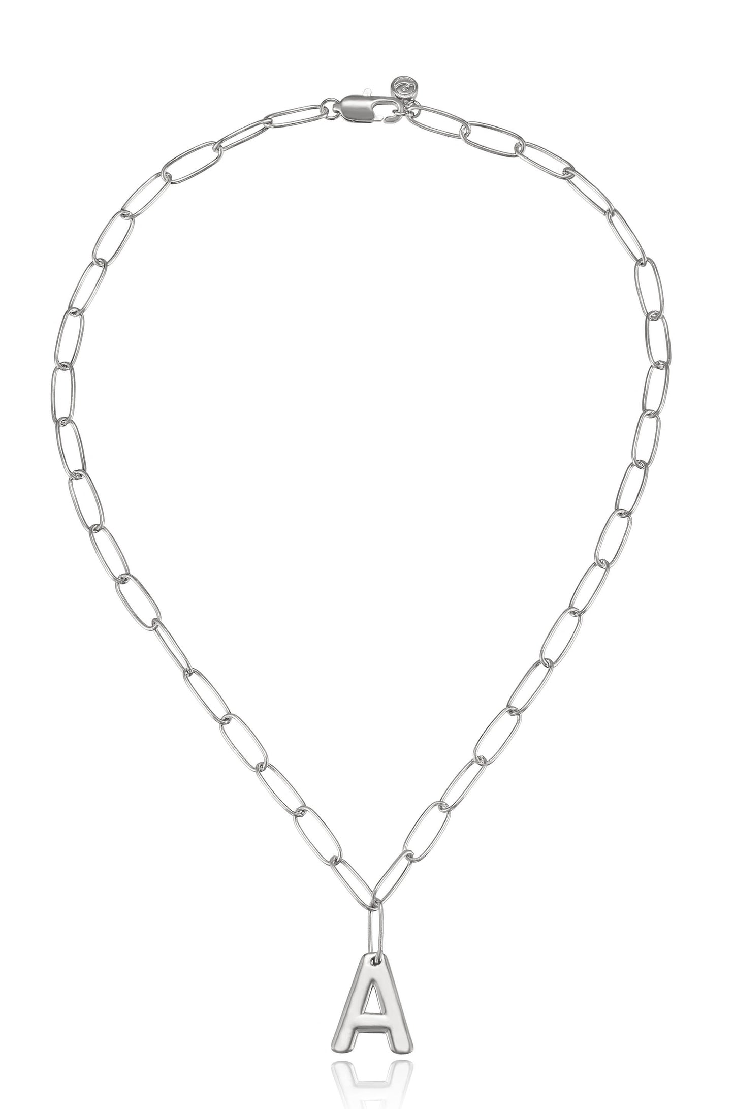 Paperclip Link Initial Necklace in Rhodium A full view