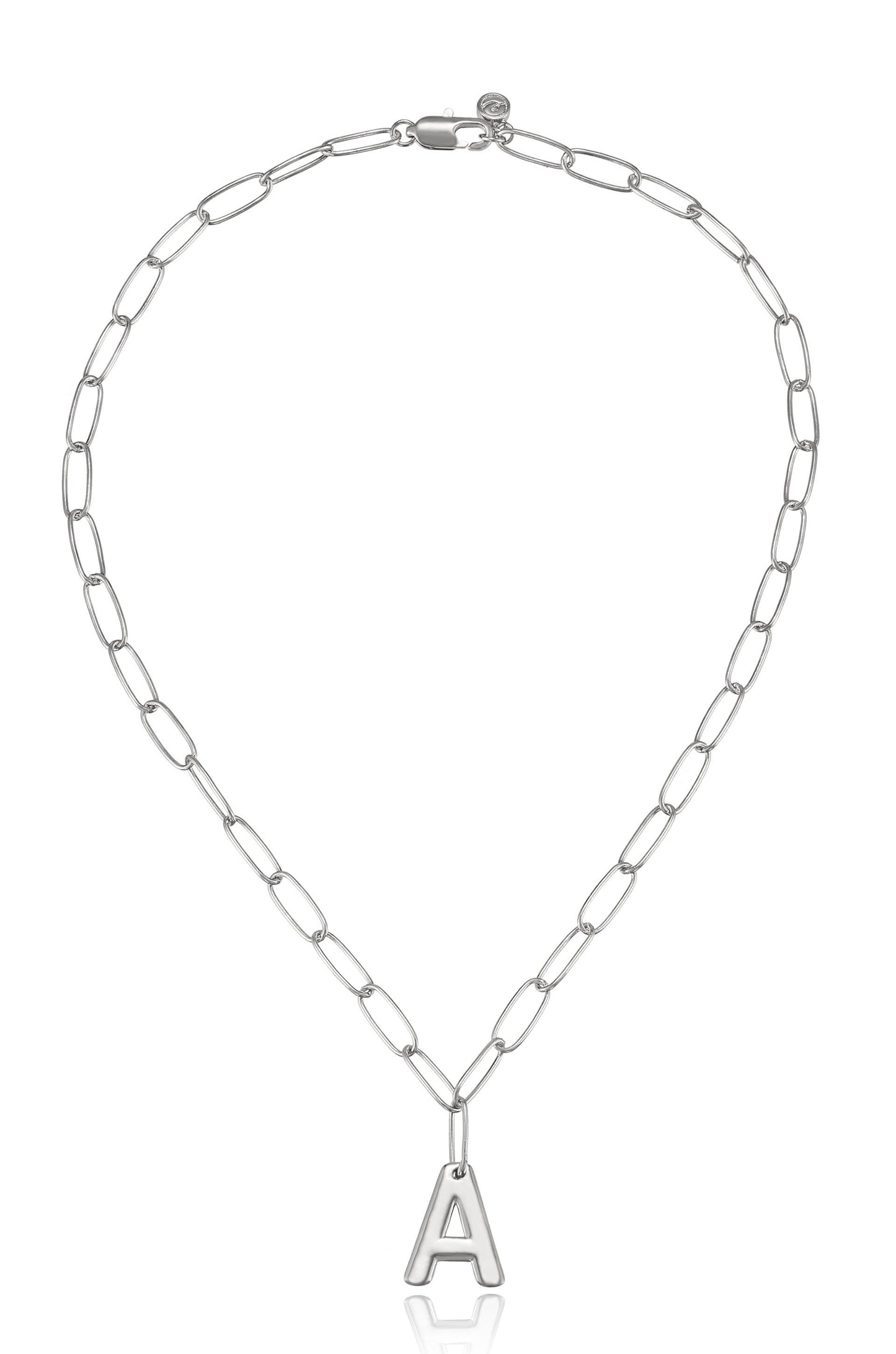 Paperclip Link Initial Necklace A rhodium