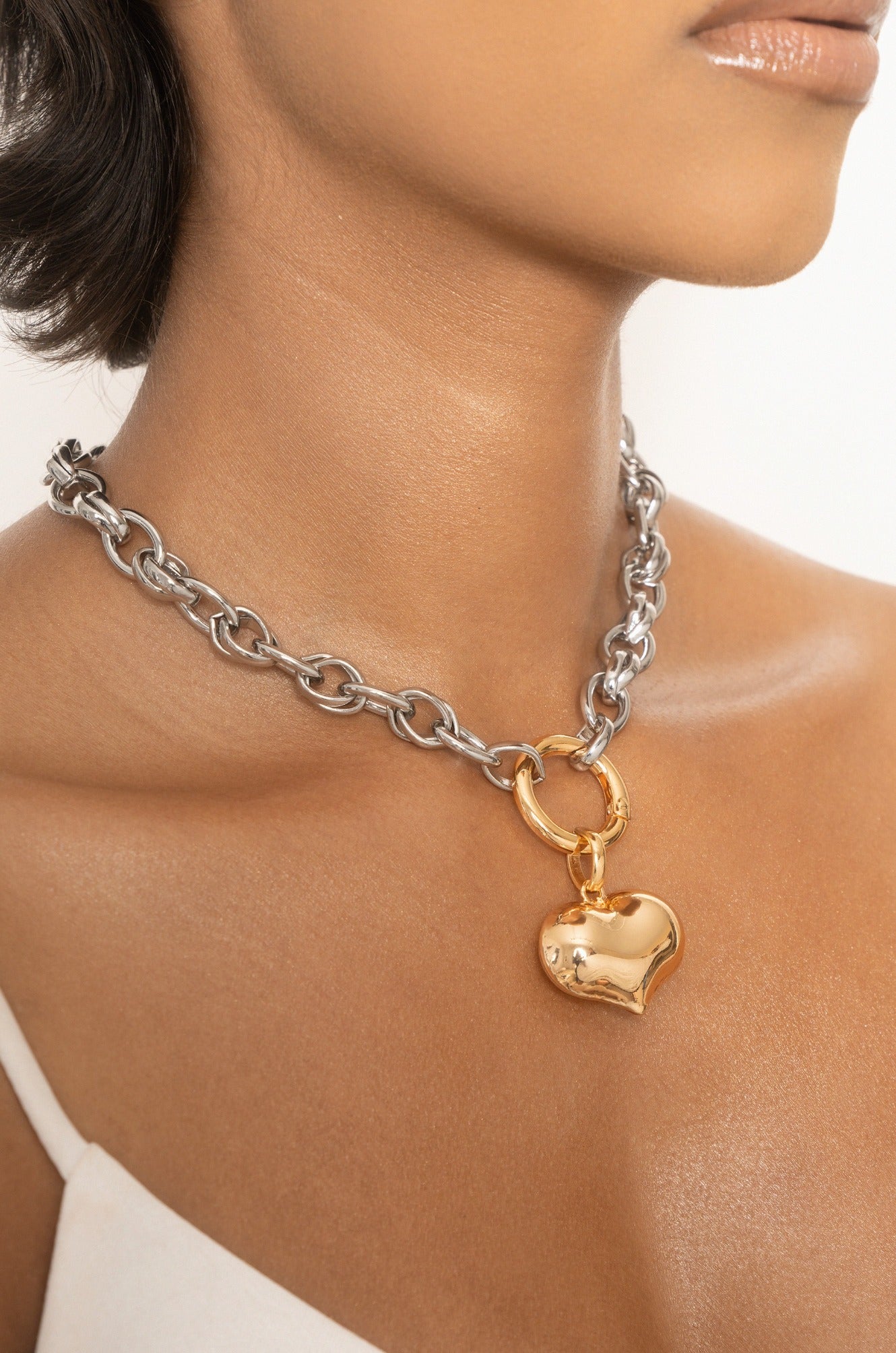 Locked in Love Mixed Metal Heart Necklace on model