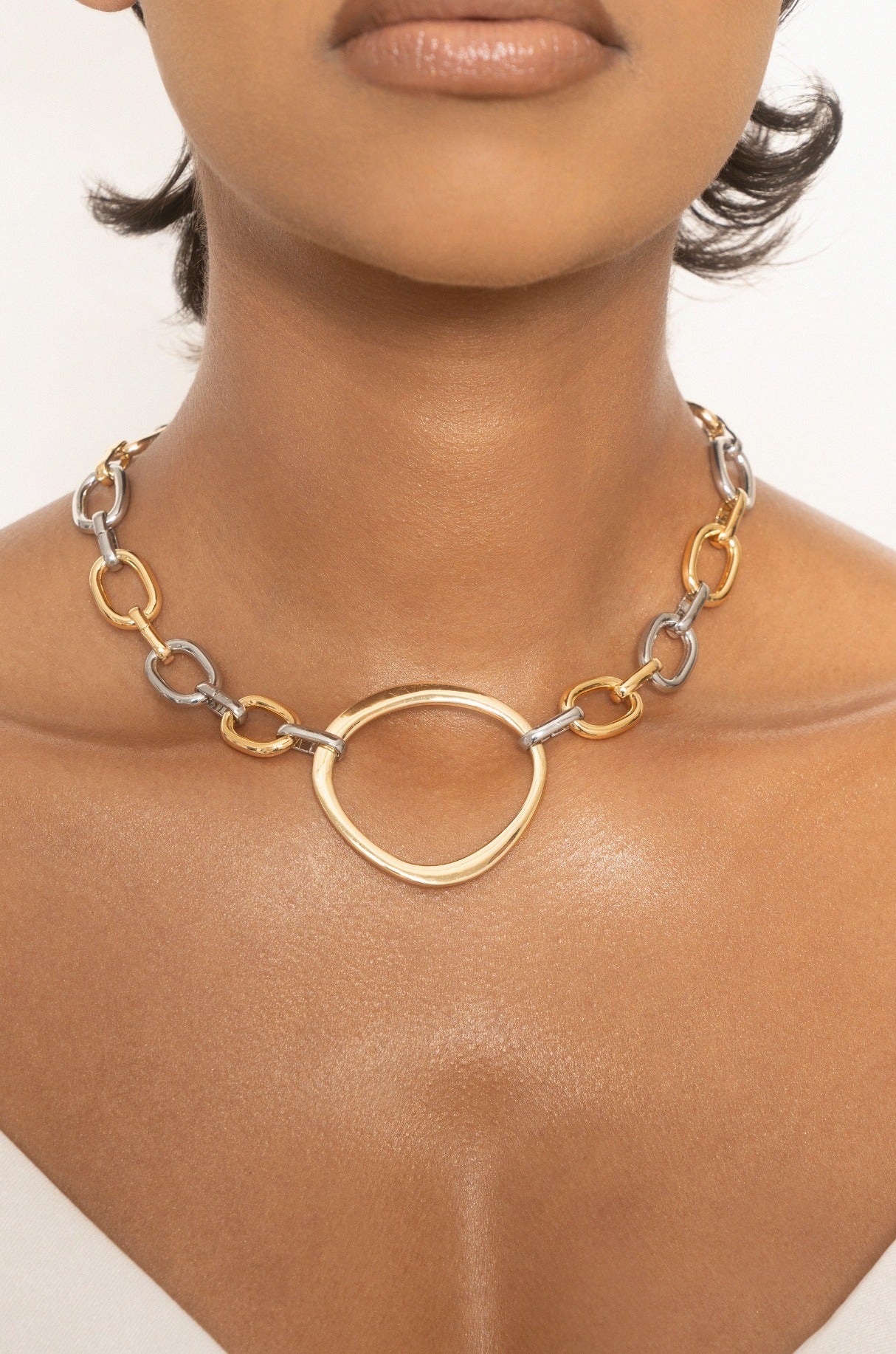 Mixed Metal Chain Link Choker on model