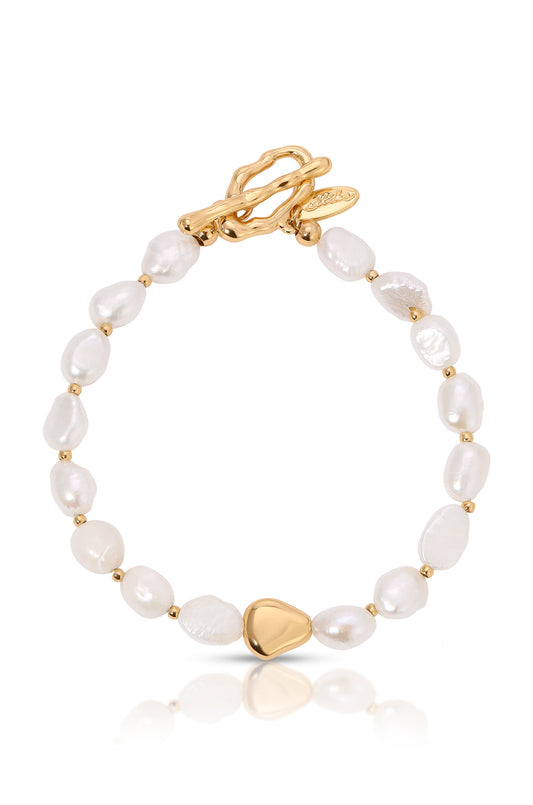 Freshwater Pearl and Gold Nugget Toggle Bracelet