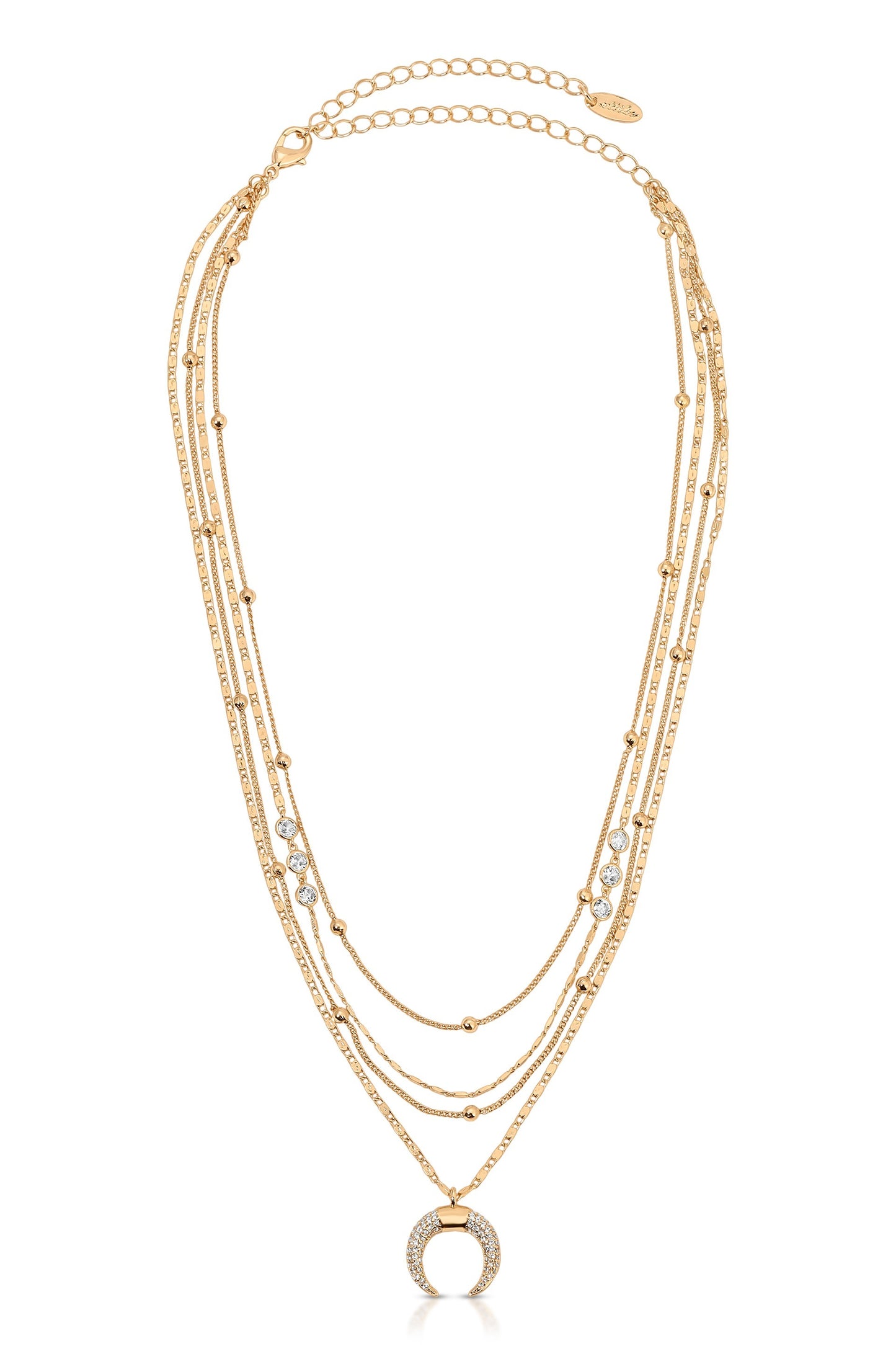 Layered Gold Chain & Crescent Horn Necklace full