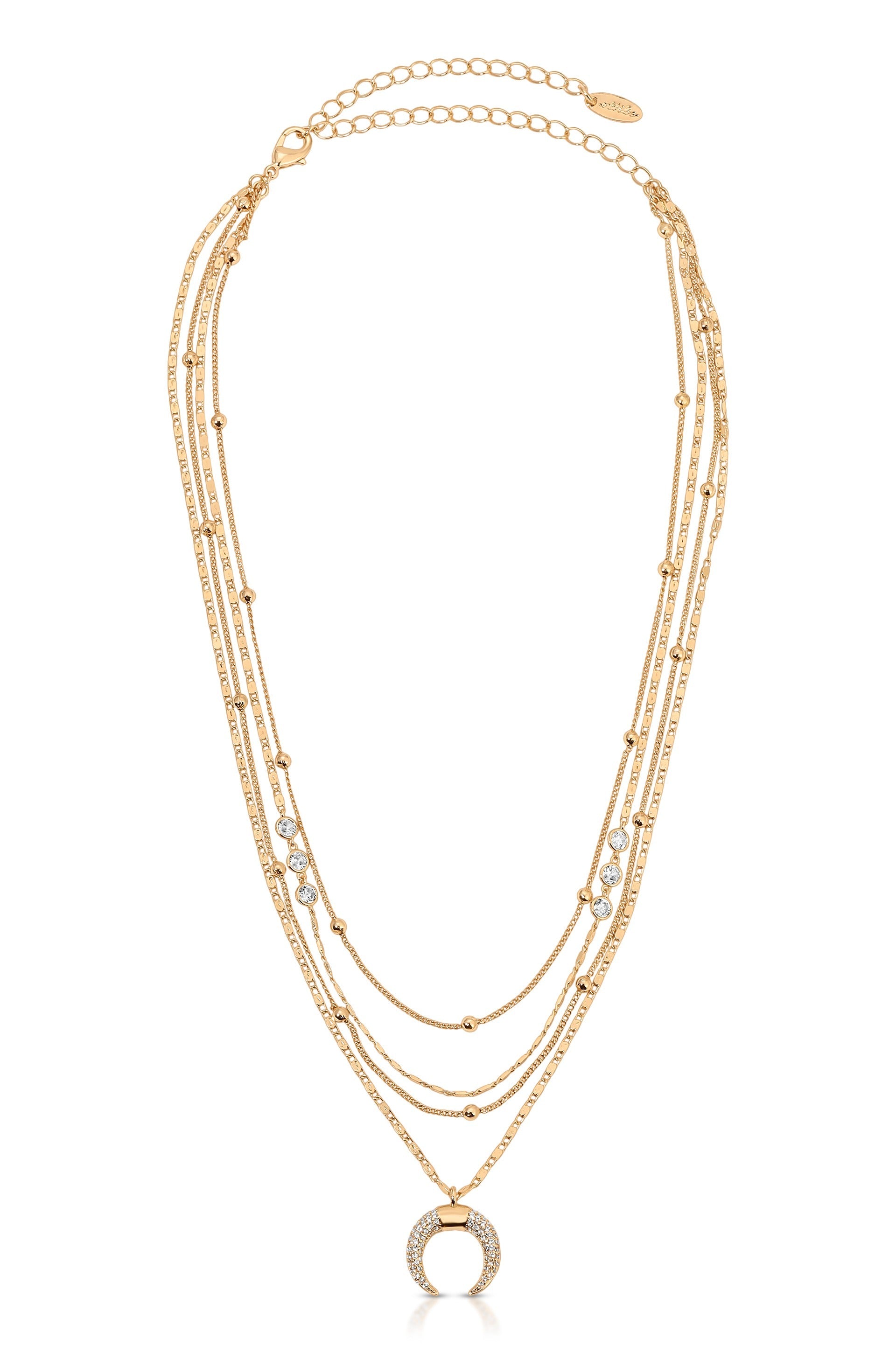 Layered Gold Chain & Crescent Horn Necklace full