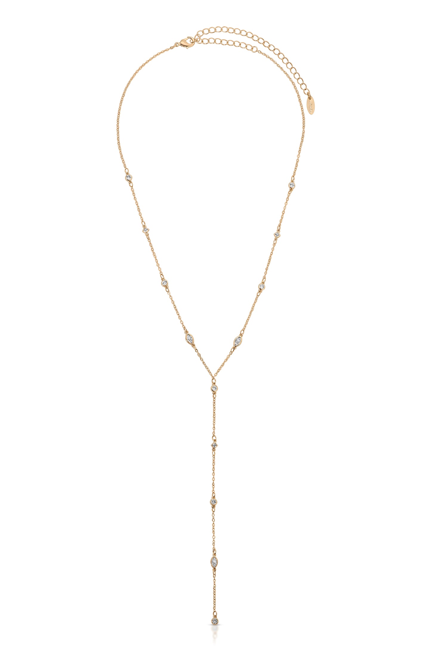 Simple Statement Crystal Dotted 18k Gold Plated Lariat Necklace