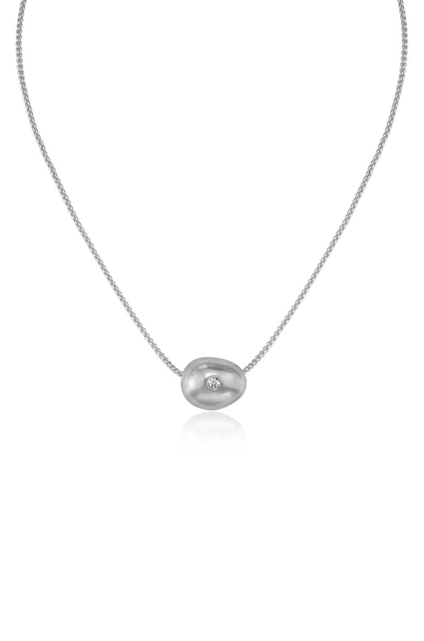 Crystal Dot Pebble Pendant Necklace in rhodium close