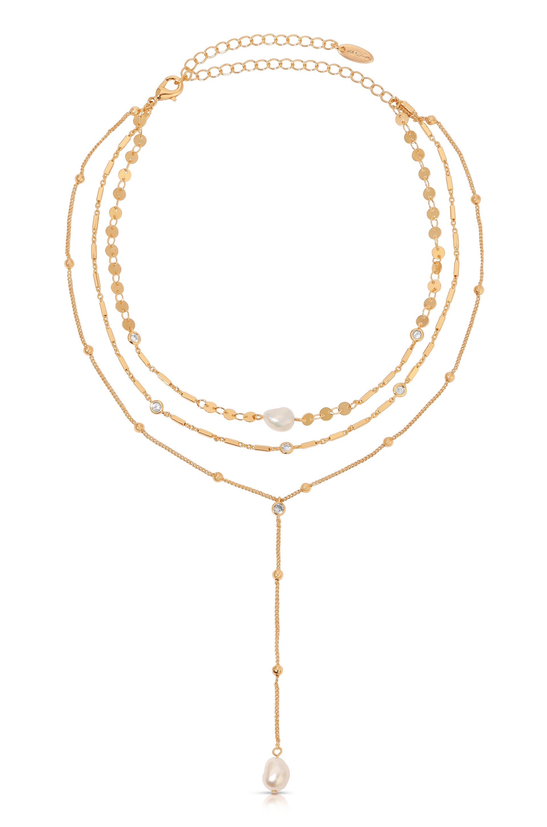 Forever Star Fall 18k Gold Plated Multi-Chain Choker with pearl