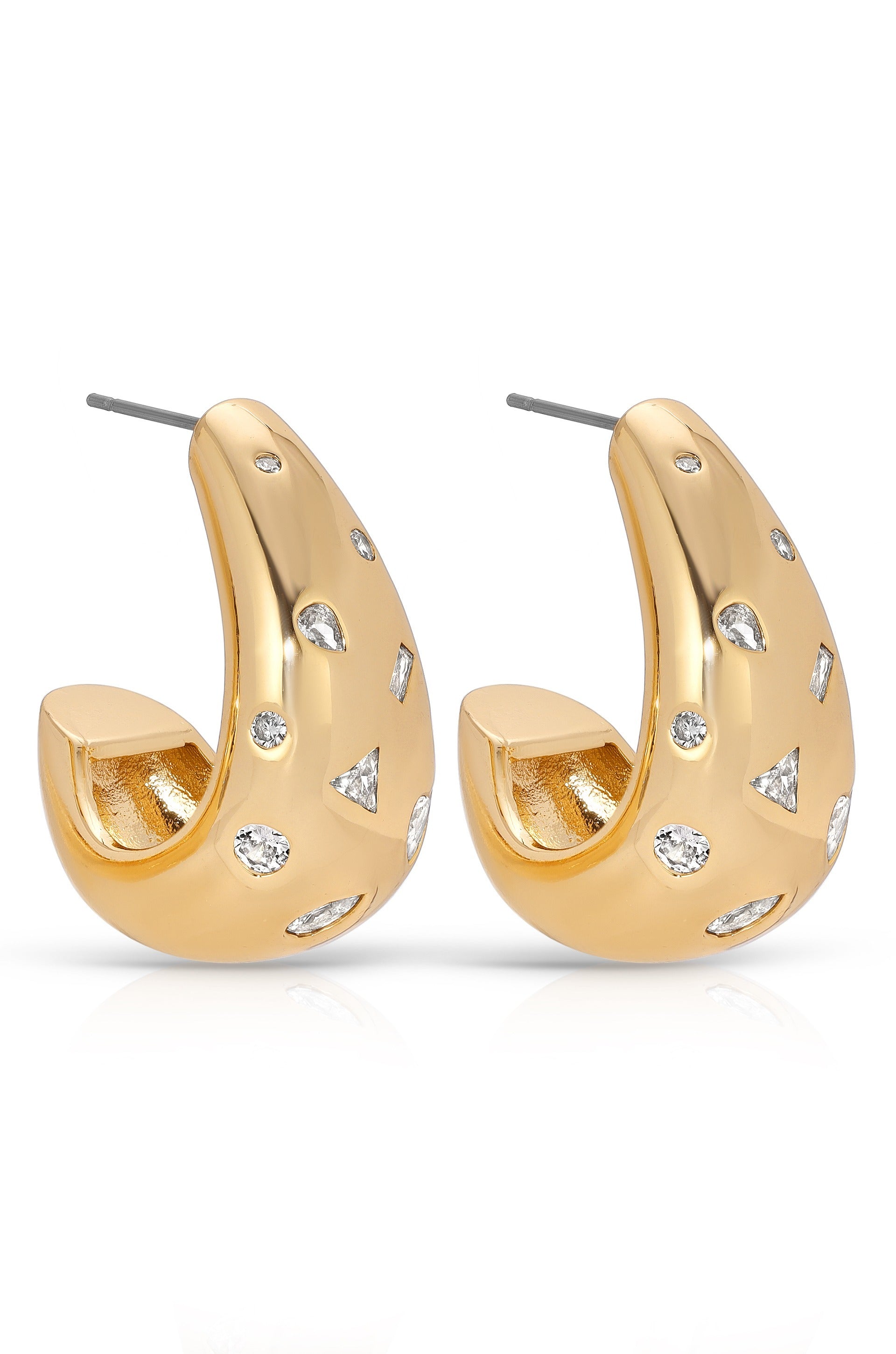 Bezel Crystal Dotted Hoop Earrings side