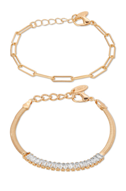 Links and Shine 18k Gold Plated Bracelet Set of 2