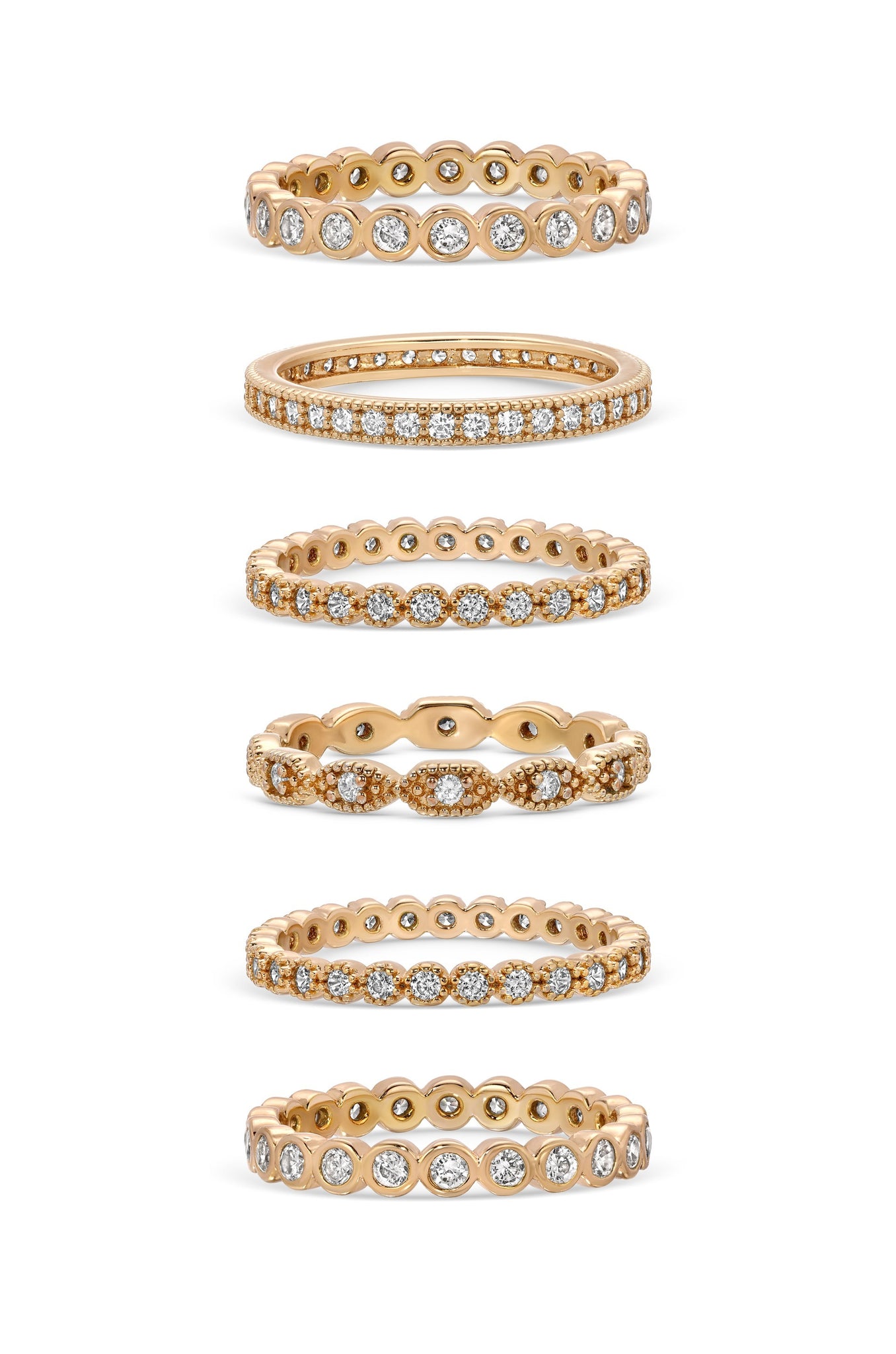 Multi-Stack Geo Crystal 18k Gold Plated Ring Set of 6