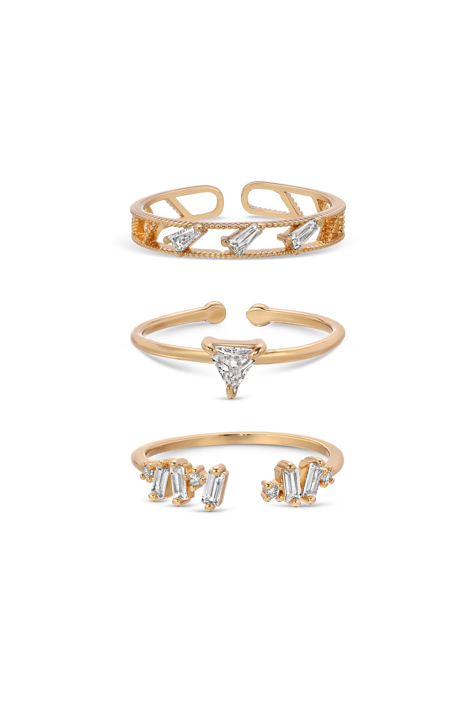 Love Story 18k Gold Plated Crystal Ring Set of 3