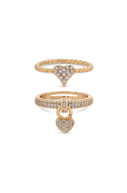 Love Locked 18k Gold Plated Crystal Ring Set
