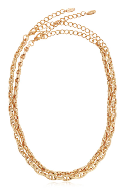 Golden Rays Linked Chain 18k Gold Plated Necklace Set full