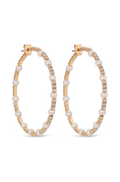 A Mermaid's Pearl and Crystal Dotted 18k Gold Plated Hoop Earrings side