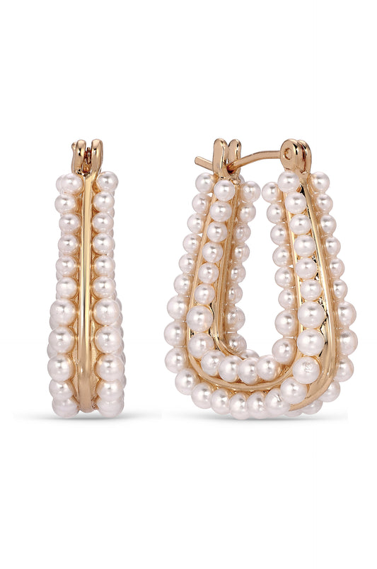 Soft Curve Pearl Lined Hoop Earrings