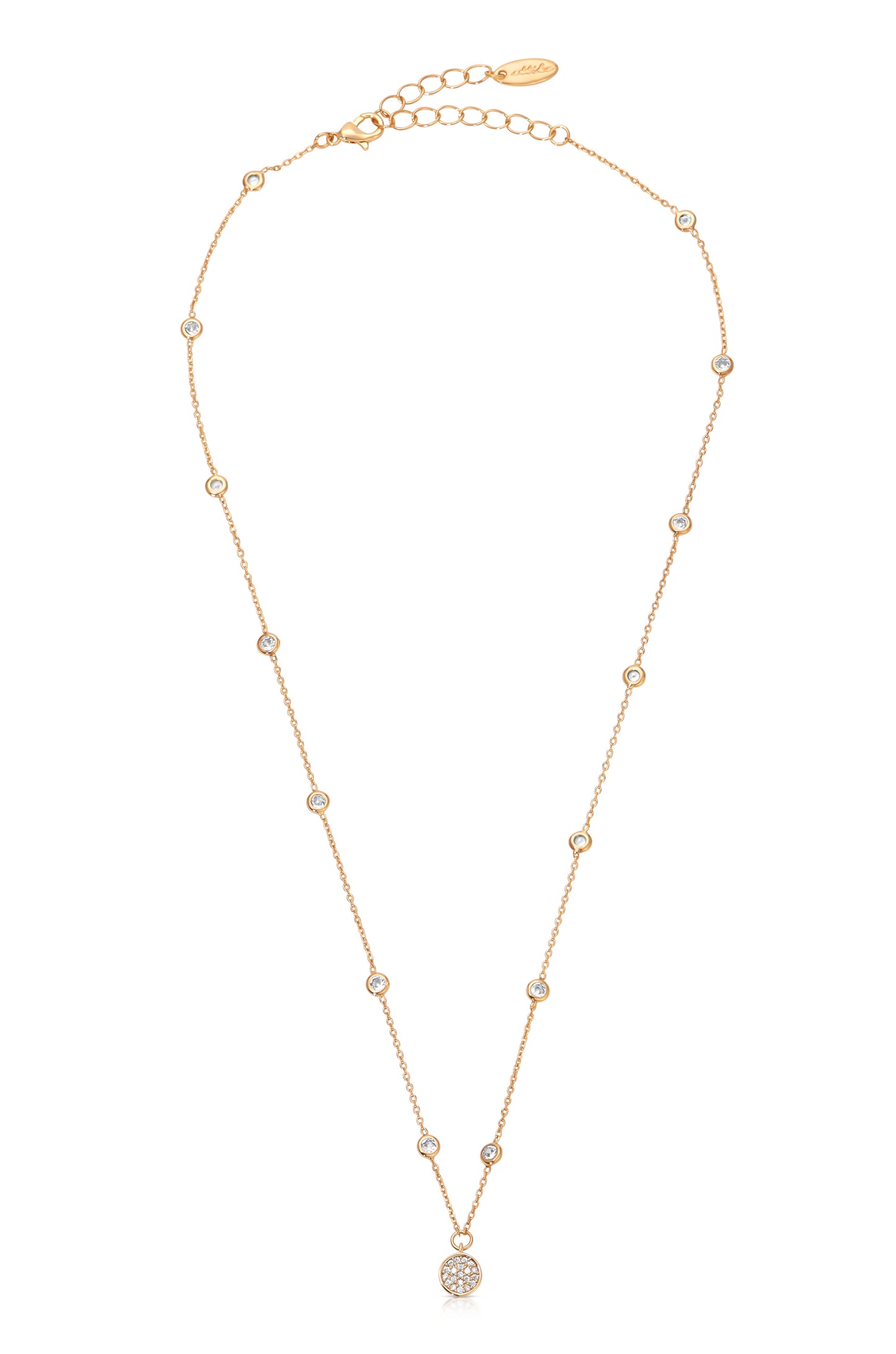 Triple Layered Crystal Detailed 18k Gold Plated Necklace full view