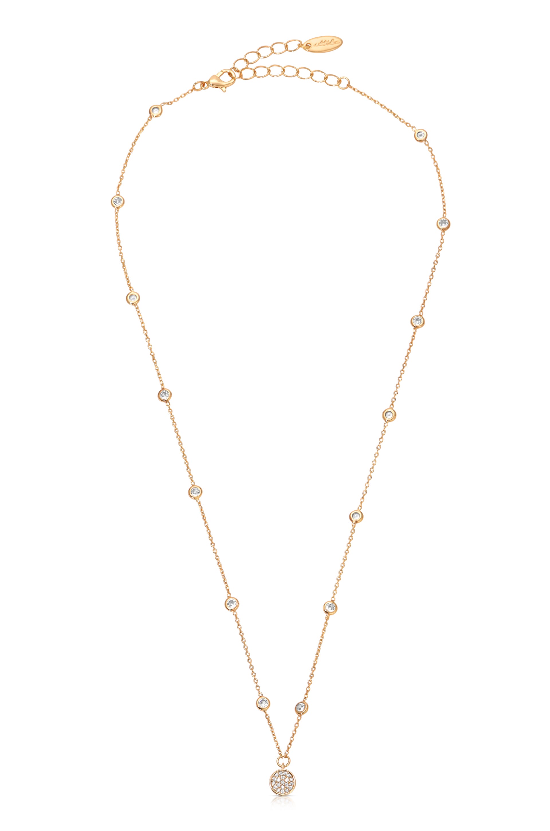 Triple Layered Crystal Detailed 18k Gold Plated Necklace full view