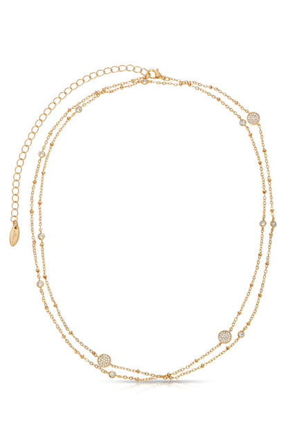 Triple Layered Crystal Detailed 18k Gold Plated Necklace full