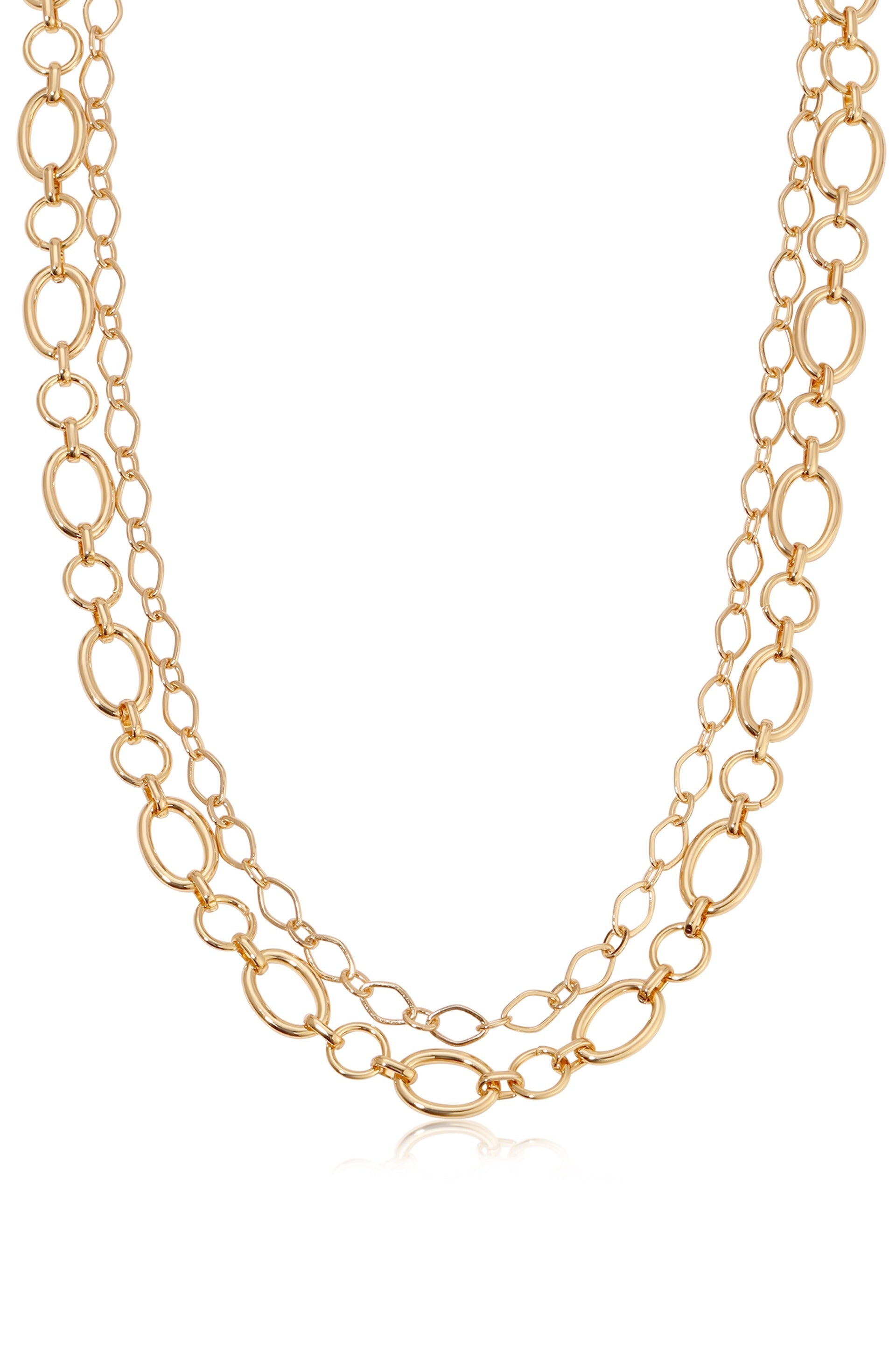 Large Links Double 18k Gold Plated Chain Necklace close up