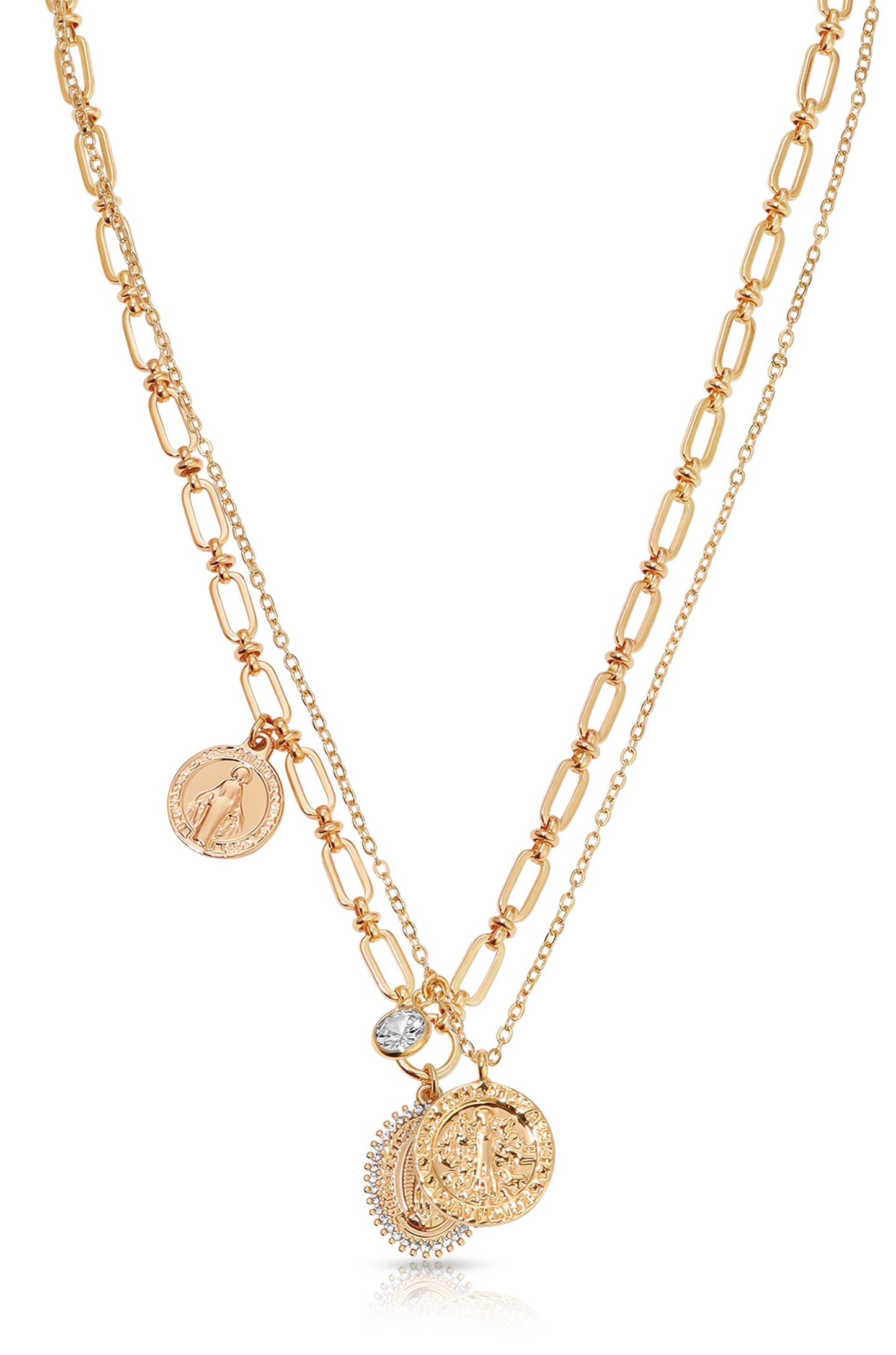 Layered Saints 18k Gold Plated Necklace Set close up view