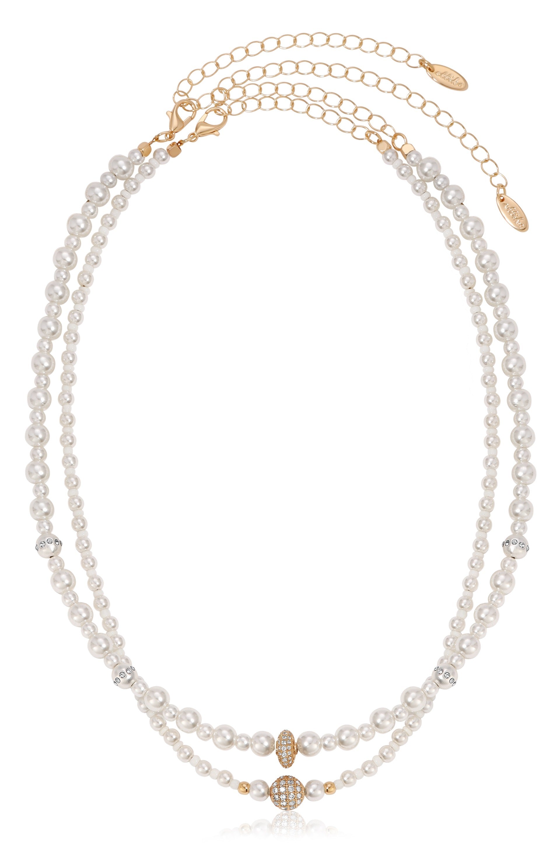 Double Pearl Chain 18k Gold Plated Necklace Set close