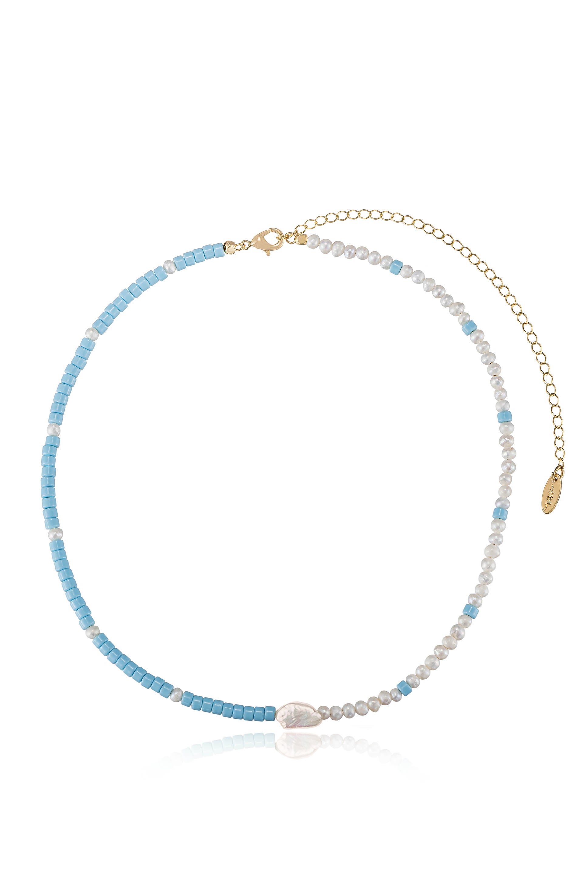 Easy Beach Day Turquoise and Pearl Strand 18k Gold Plated Necklace