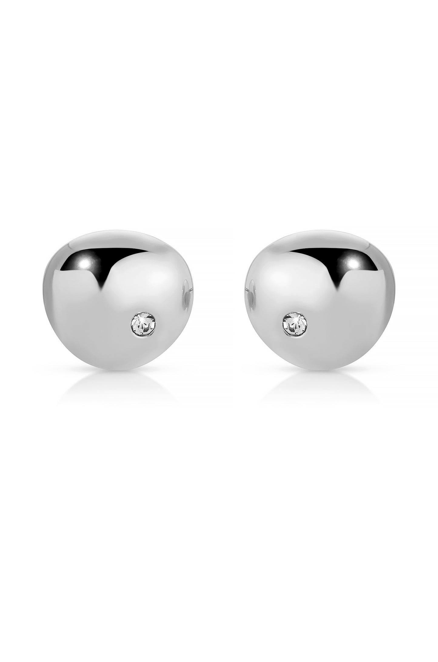 Polished Pebble Single Crystal Stud Earrings rhodium