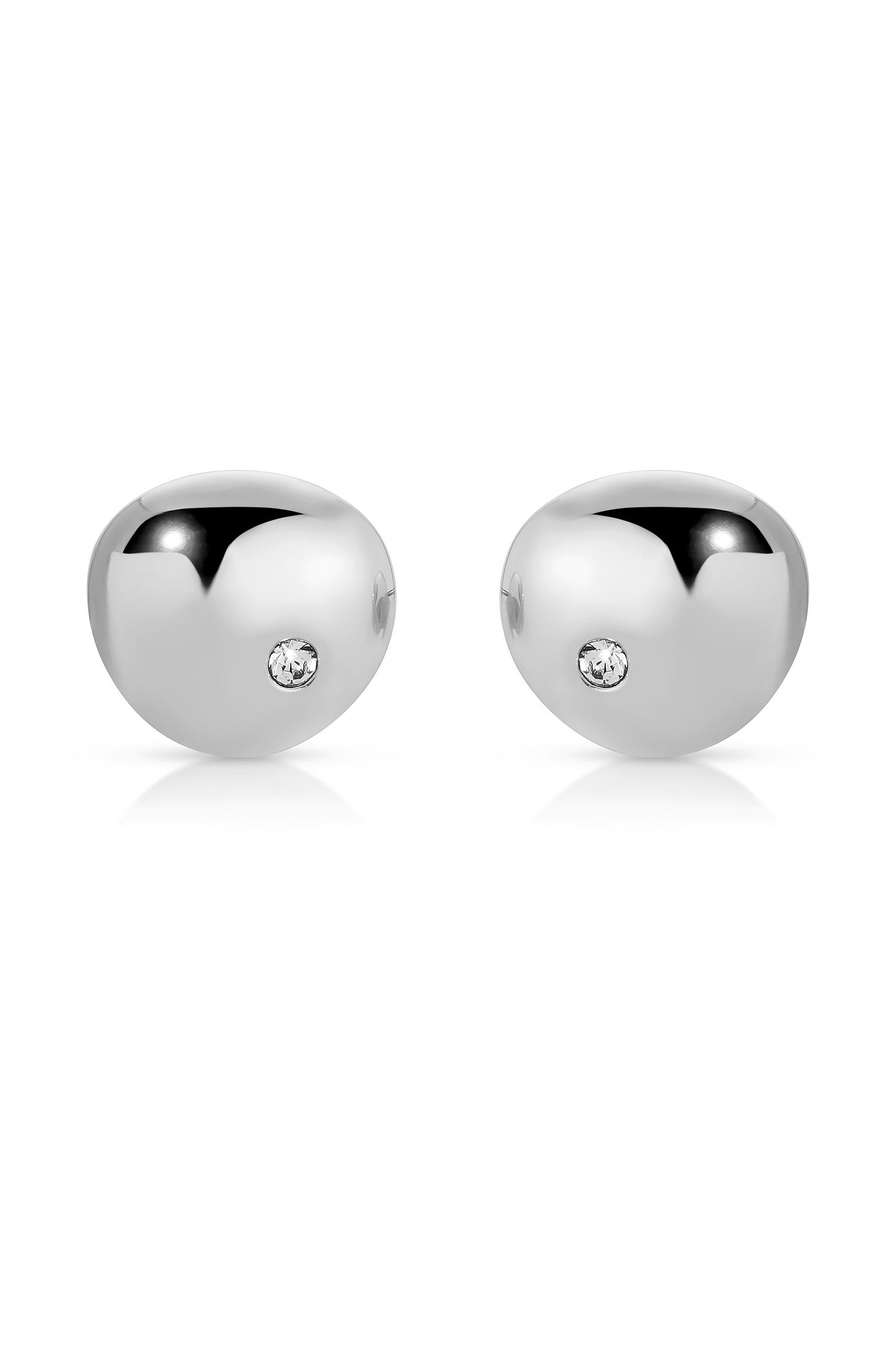 Polished Pebble Single Crystal Stud Earrings rhodium