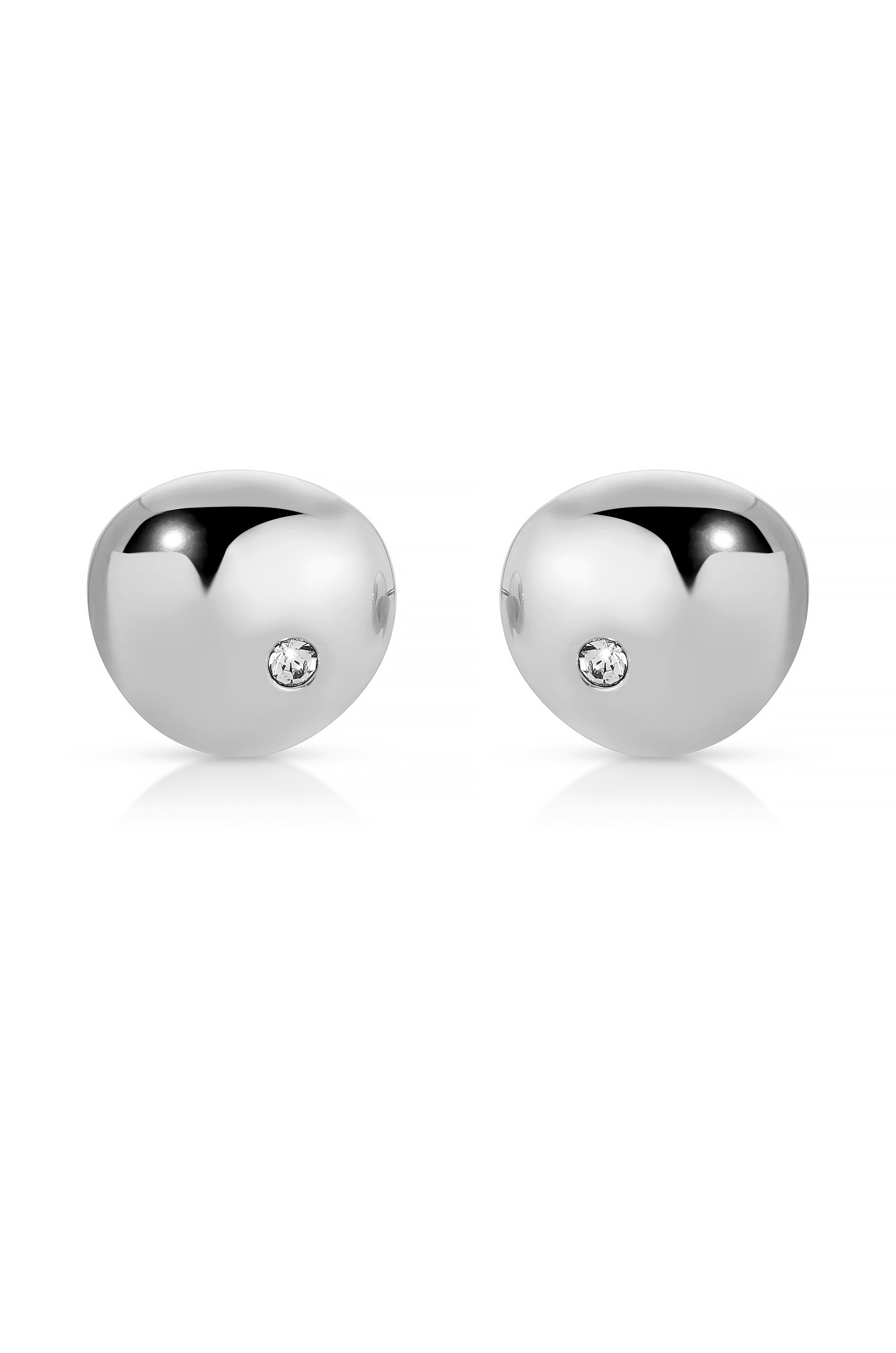 Polished Pebble Single Crystal Stud Earrings rhodium