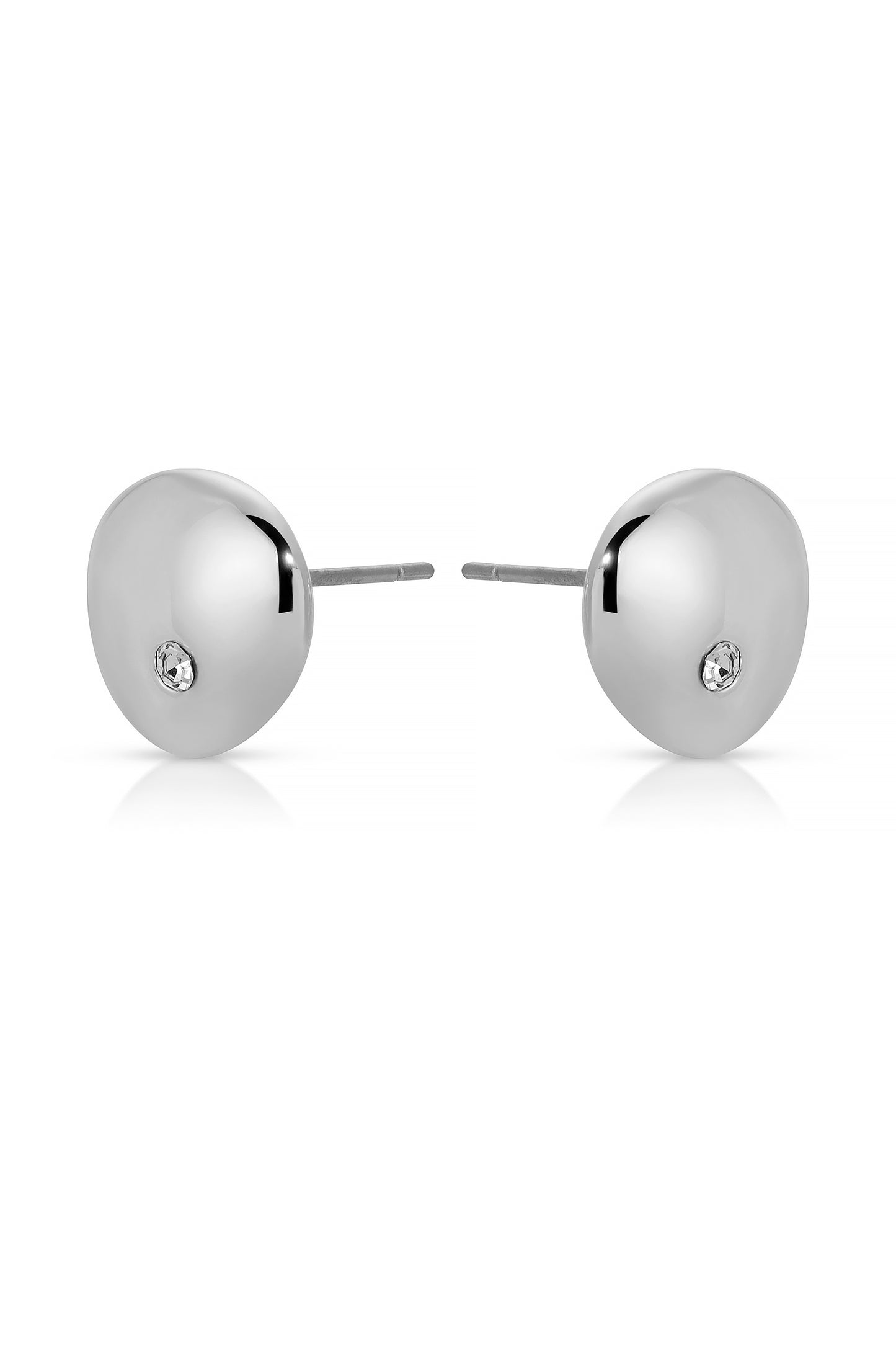 Polished Pebble Single Crystal Stud Earrings rhodium side view