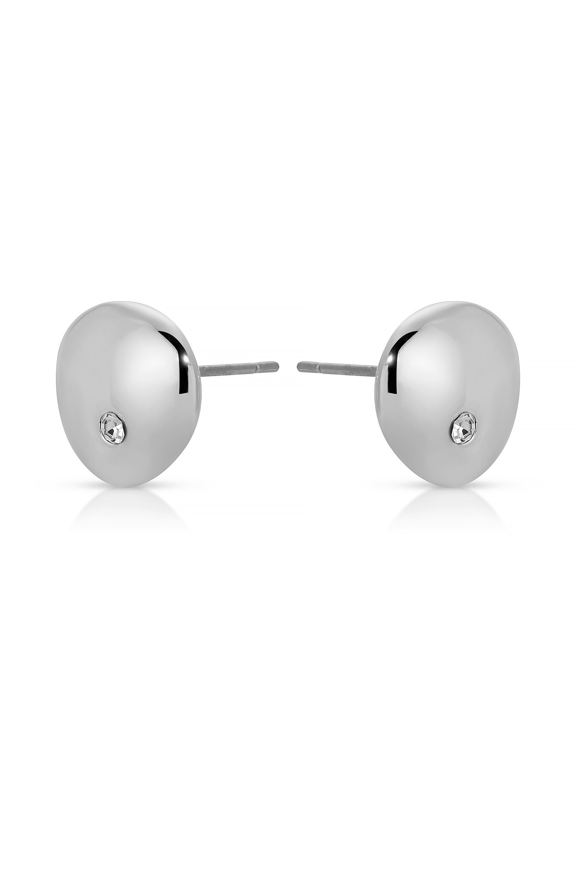 Polished Pebble Single Crystal Stud Earrings rhodium side view