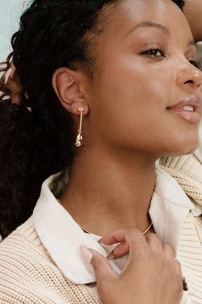 Drop Chain Hammered Earring on model 3