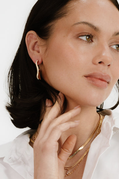 Ripple Pave 18k Gold Plated Hoops on model 5
