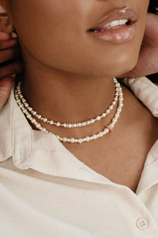 Pearls Double Sparkle Beaded Necklace Set