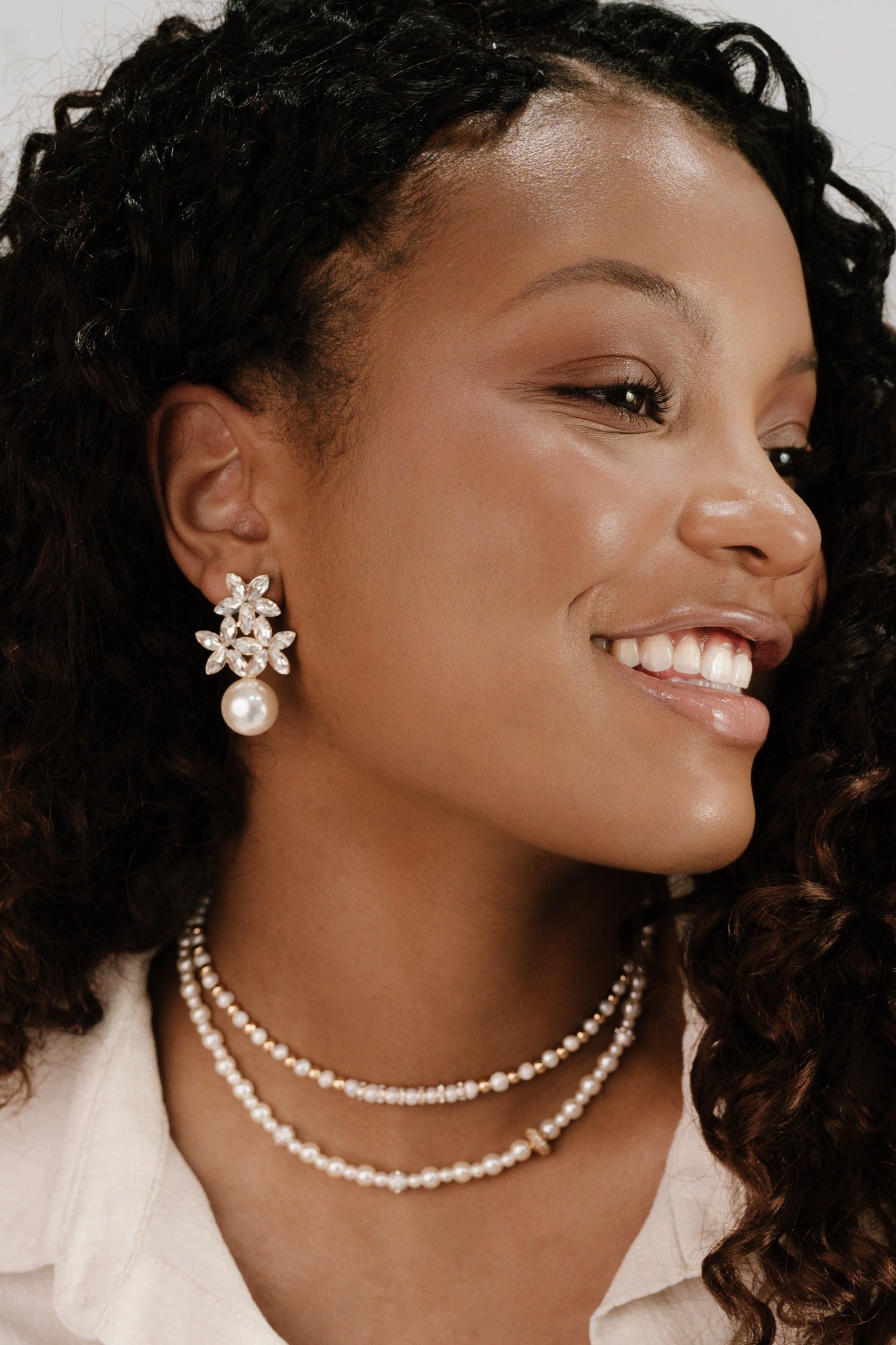 Pearls Double Sparkle Beaded Necklace Set on model 3