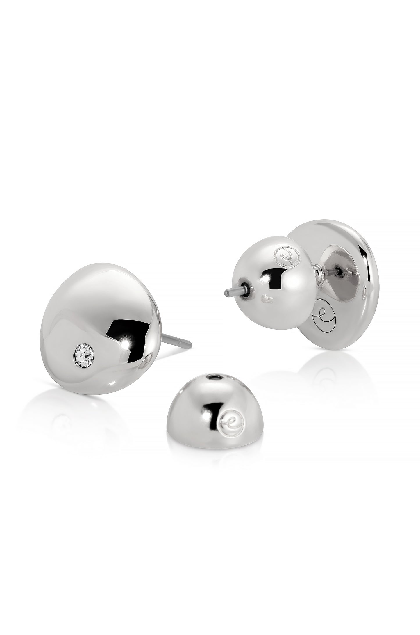 Polished Pebble Single Crystal Stud Earrings rhodium