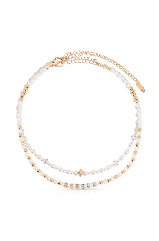 Pearls Double Sparkle 18k Gold Plated Beaded Necklace Set