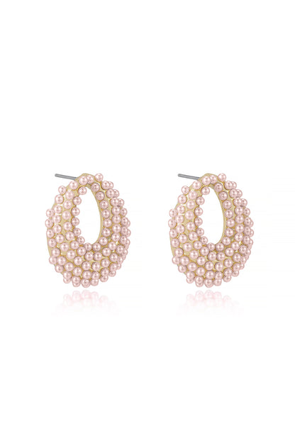 Classic Pearl Cluster 18k Gold Plated Stud Earrings in pink side view