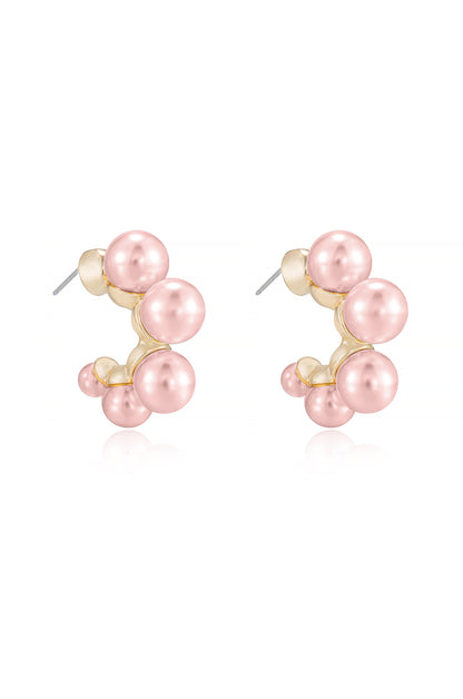 Five Point Pearl 18k Gold Plated Hoop Earrings in pink side view