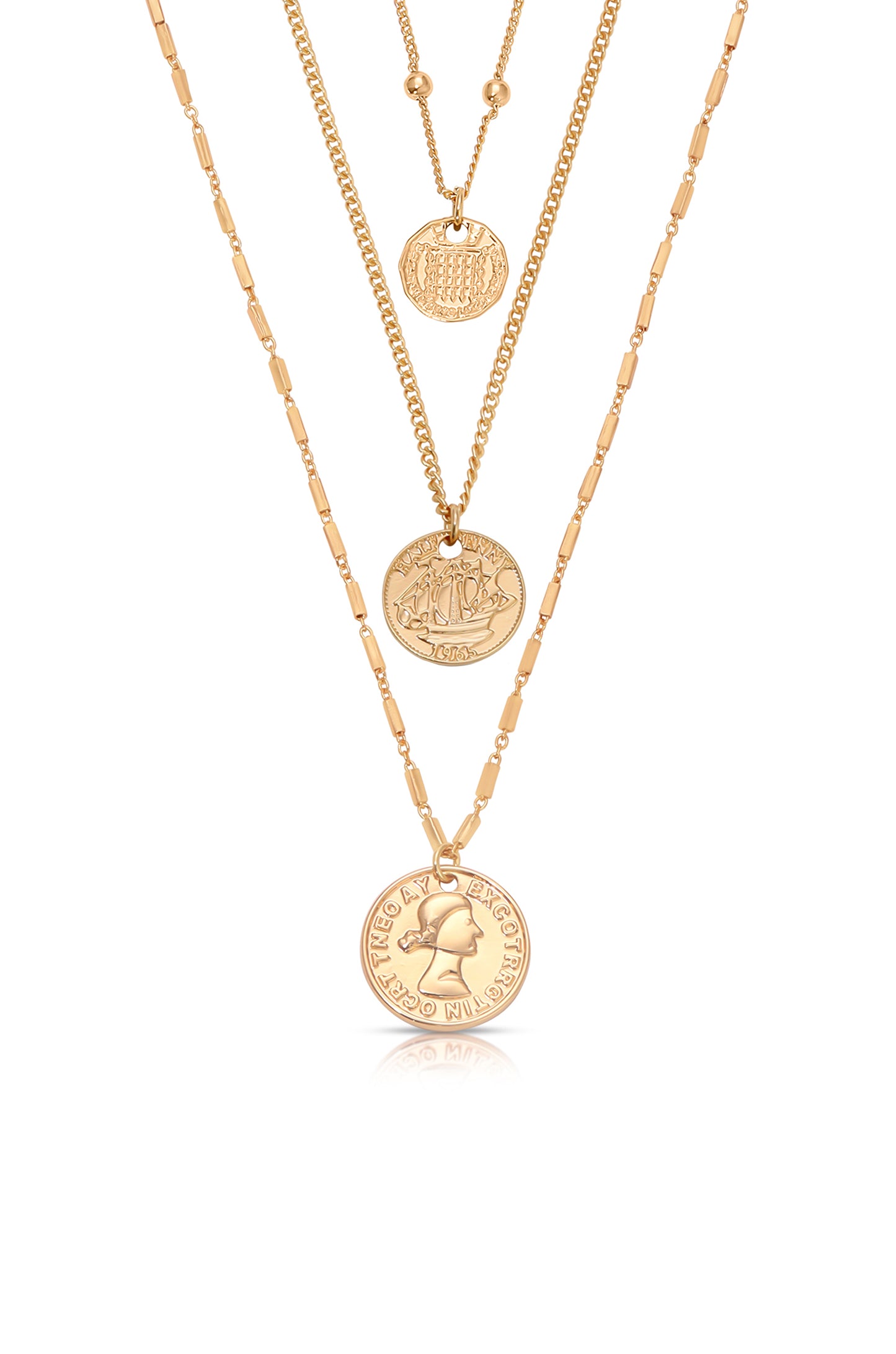Three Coins Necklace Set in gold