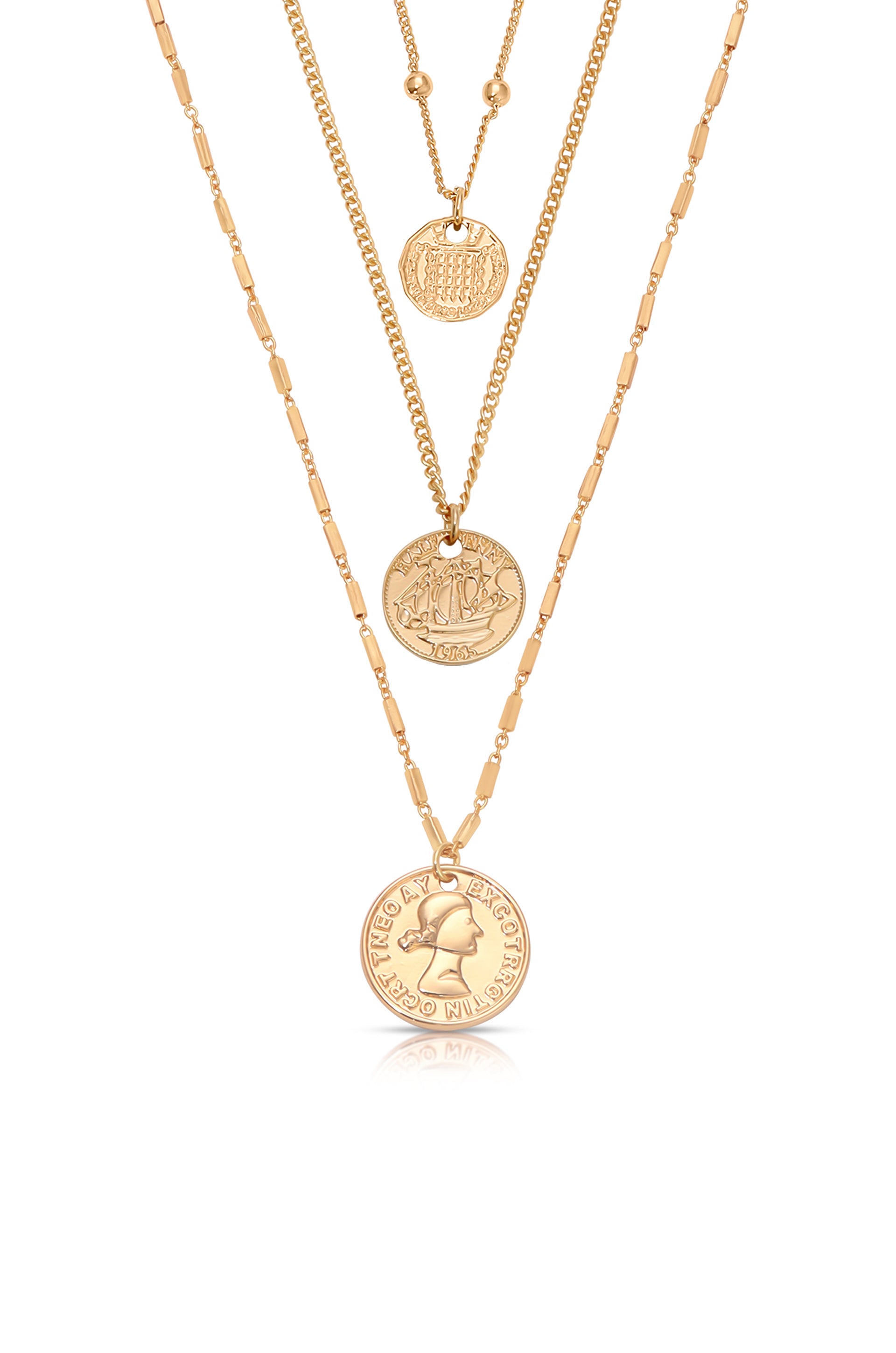 Three Coins Necklace Set in gold