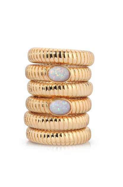 Opal Center Stone Flex Ribbed Ring