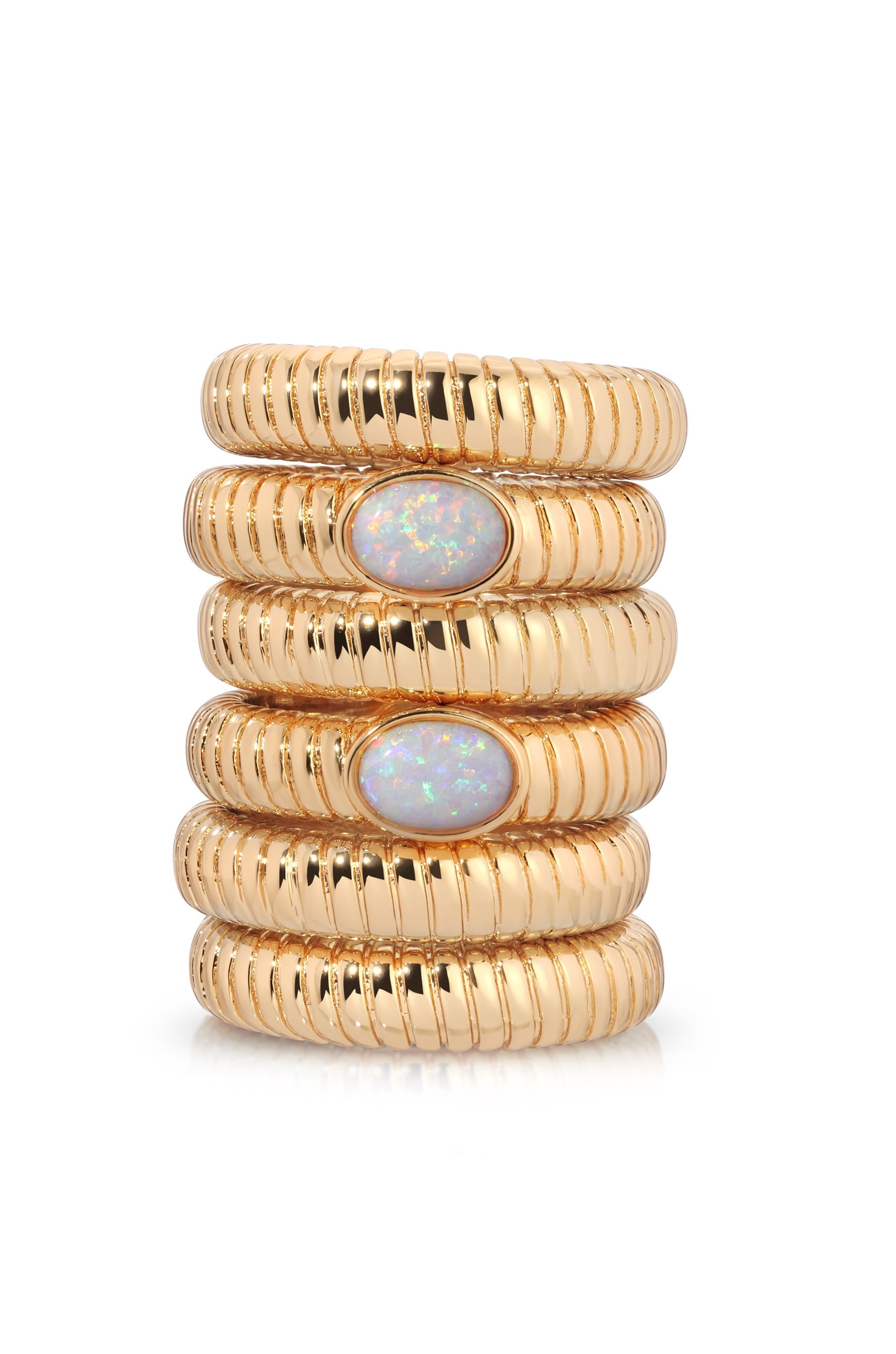 Opal Center Stone Flex Ribbed Ring in gold