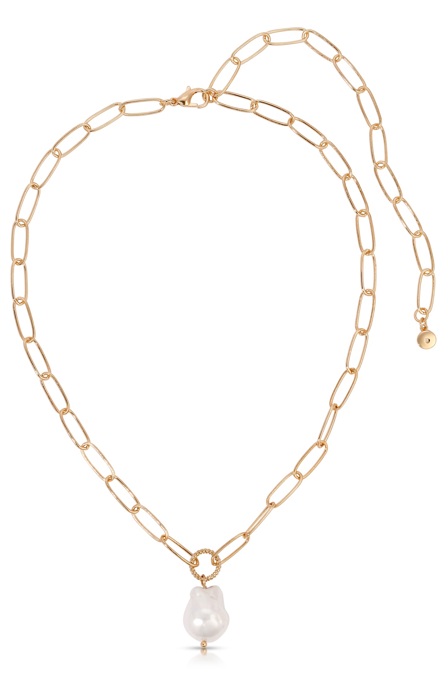 Single Pearl Open Links 18k Gold Plated Chain Necklace